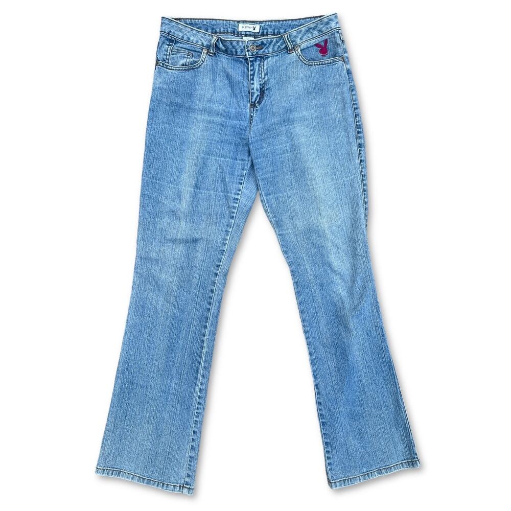 Y2K 2000s Playboy Low Rise Bootcut Jeans Light Wash | Size 30 x 32 |